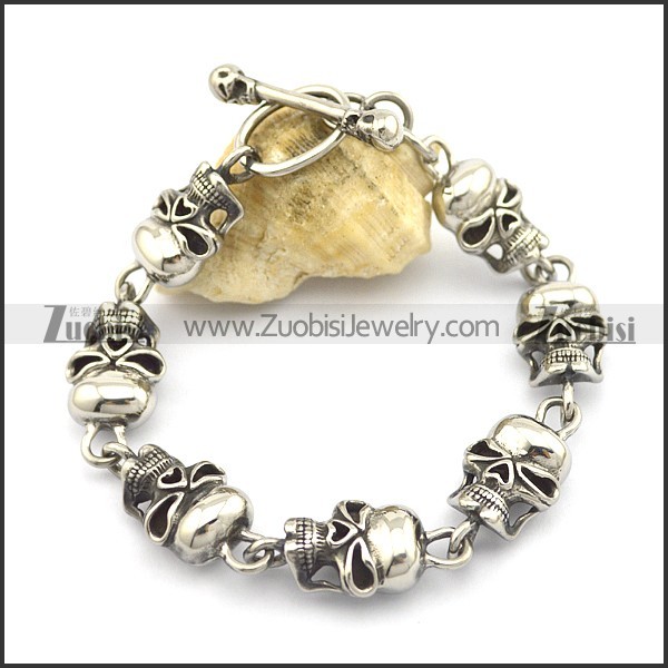 21cm long 7 skull heads bracelet with skull OT buckle b002781