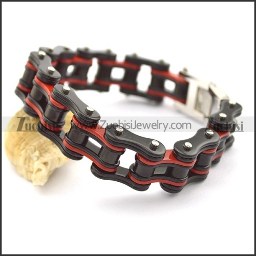 Red and Black Bike Chain Bracelet for Men b002829