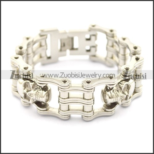 Biker Jewelry Silver Tone with Skulls Bike Chain Bracelet b002832