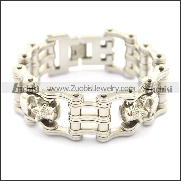 Biker Jewelry Silver Tone with Skulls Bike Chain Bracelet b002832