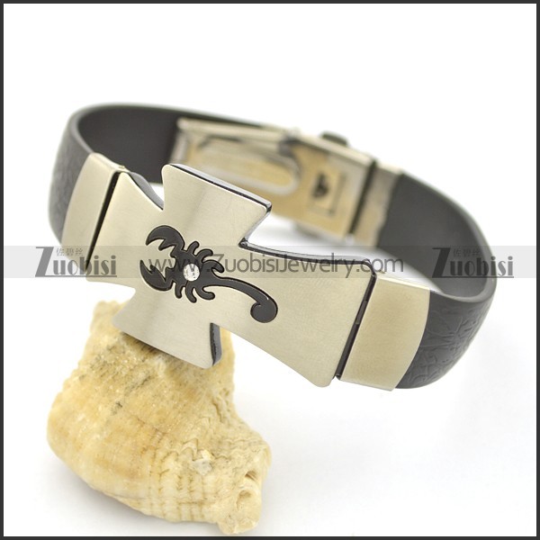 Stainless Steel Scorpion Cross Shaped Rubber Bracelet b002979
