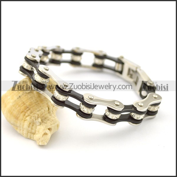 Biker Jewelry for Women in Steel and Black Color with Clear Crystal Rollers b003421