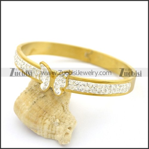 0.8cm Wide Gold Steel Bangle with Rhinestone Butterfly b003507