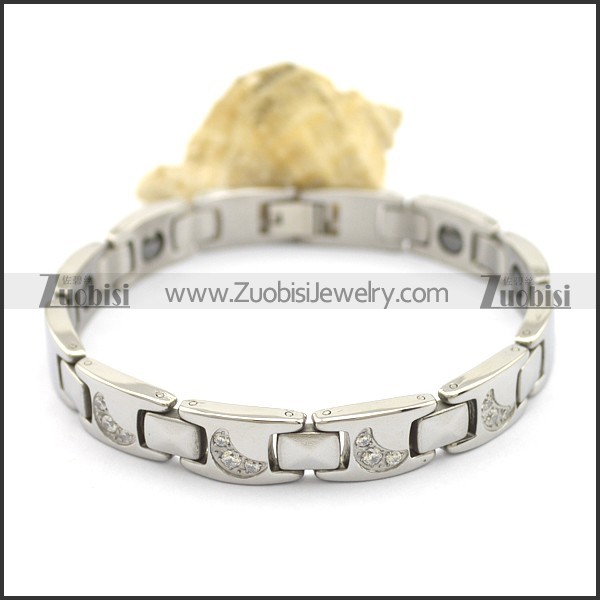 CNC Moon Shaped Stones Steel Bracelets with Hematite b003461