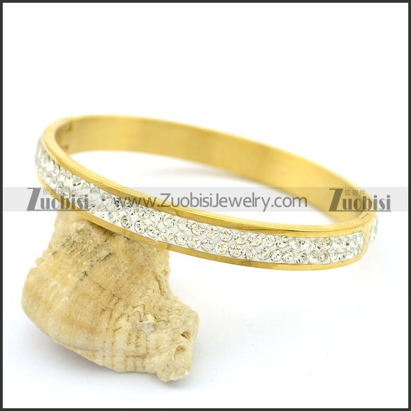 8mm Wide Gold Plating Rhinestones Bangle b003504
