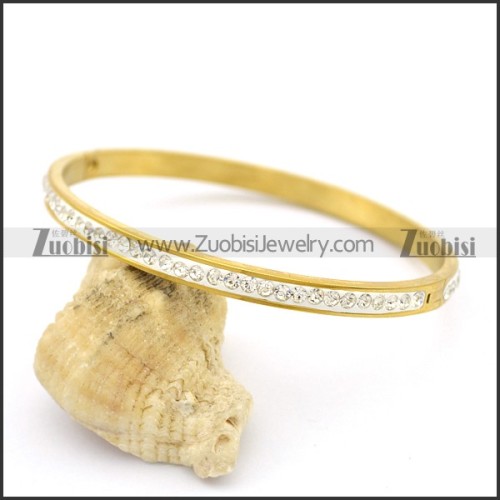 5mm Wide Gold Stainless Steel Rhinestones Bangle b003503