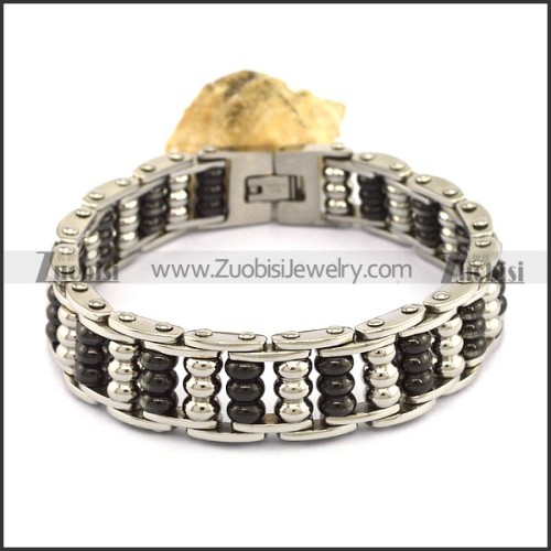 Black and Silver Steel Ball Bike Chain Bracelet b003994