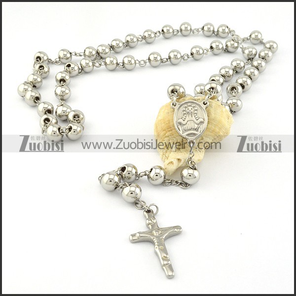 8mm wide rosary necklace with Jusus cross pendant -n000274