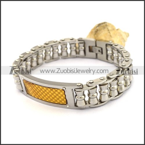 Silver Stainless Steel Bike Chain Bracelet with GP ID Plate b003991