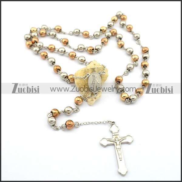 8mm rose gold rosary necklace with cross pendant n000727