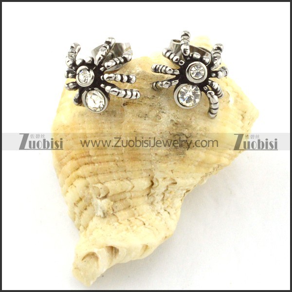 Clear Rhinestone Spider Earring in Stainless Steel -e000412