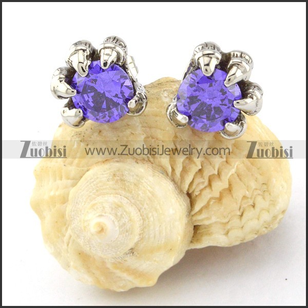 Clear Purple Facted Zircon Claw Earring -e000403