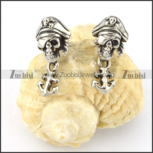 Stainless Steel Pirate Captain Earring with One Black Eye Crystal e000371