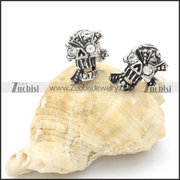 Stainless Steel Clear Zircon Skull Earrings -e000103