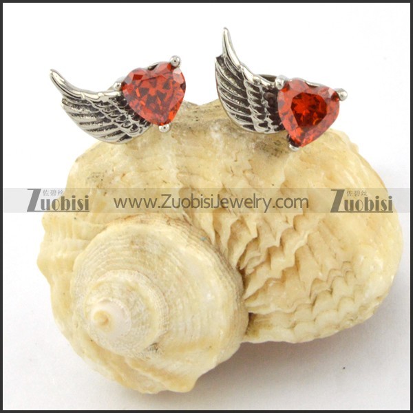 Clear Red Heart Zircon Wing Earring e000408