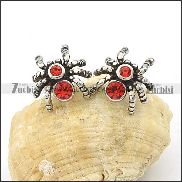 Stainless Steel Red Spider Earrings -e000097