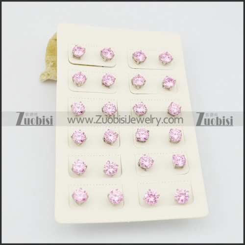 pink earrings with shiny zircon e000881