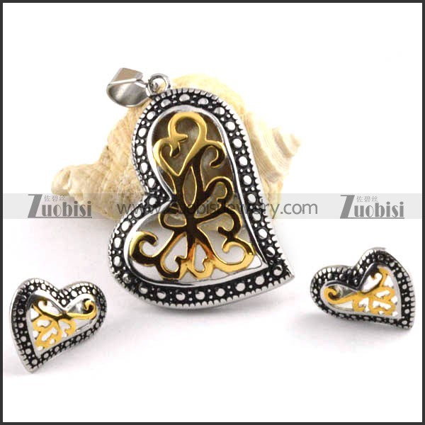 Vintage Heart Stainless Steel jewelry set-s000049
