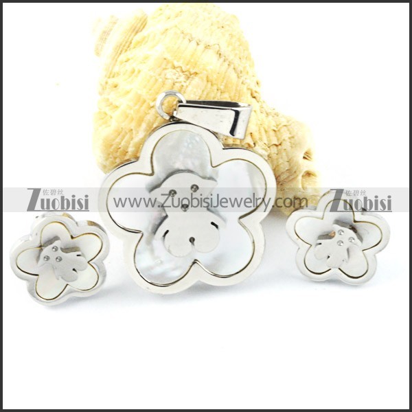 Silver Shell Bear Stainless Steel jewelry set-s000150