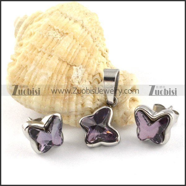 Clear Grey Crystal Butterfly Stainless Steel Jewelry Set -s000110