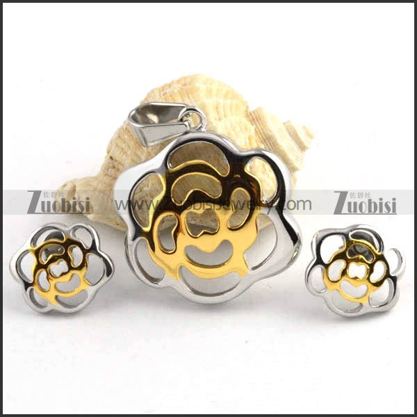 Hollow Rose Flower Stainless Steel jewelry set-s000051