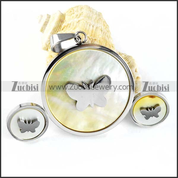 Silver Steel Butterfly jewelry set with shell -s000017
