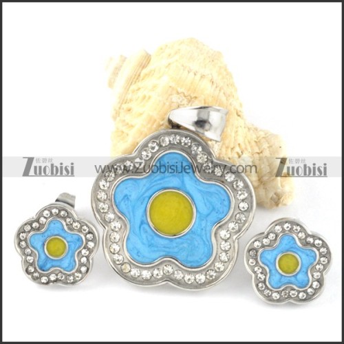 Epoxy Turquoise Plum Blossom Stainless Steel jewelry set-s000117
