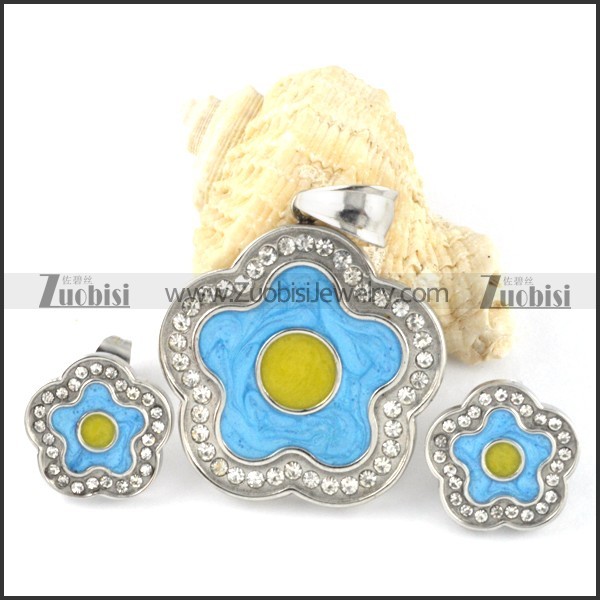 Epoxy Turquoise Plum Blossom Stainless Steel jewelry set-s000117