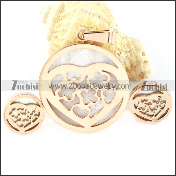 Rose Gold Shell Heart Stainless Steel jewelry set-s000157