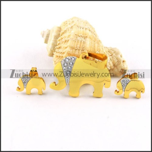 Gold Elephant Stainless Steel jewelry set-s000089