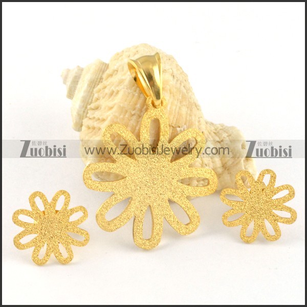Golden Flower Stainless Steel jewelry set-s000100