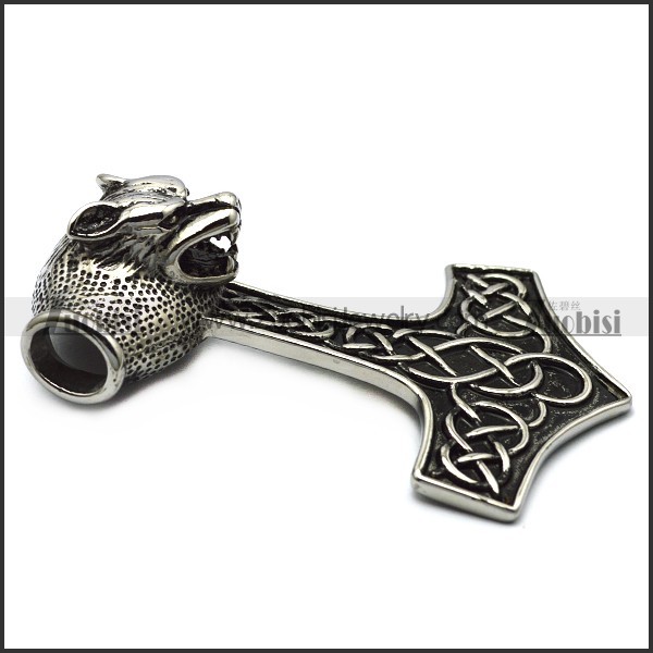 Large Wolf Thor Hammer Pendant p007762