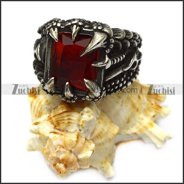Retro Gothic Stainless Steel Dragon Claw Red Zircon Ring for Men r005740