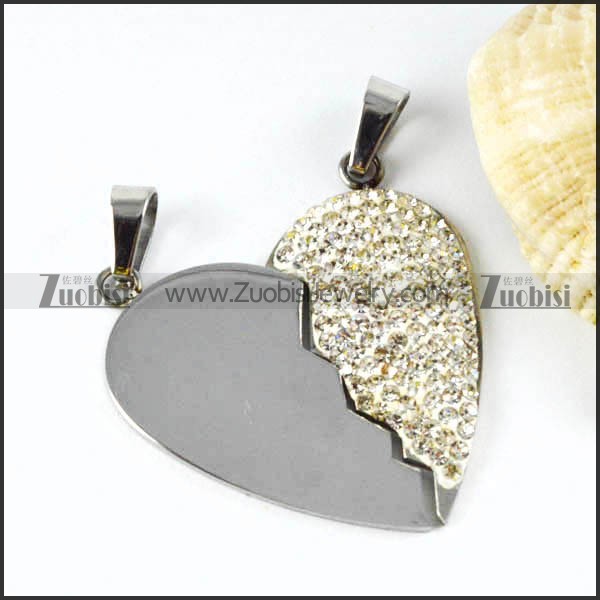 Rhinestone Heart Stainless Steel Pendant - p000002