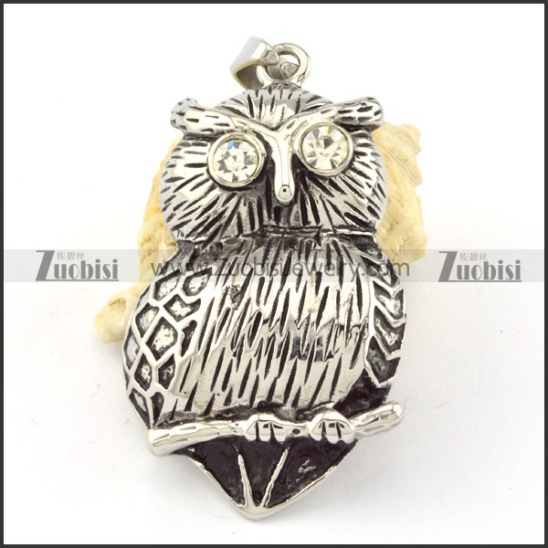 Stainless Steel Clear Rhineston Owl Pendant -p000640