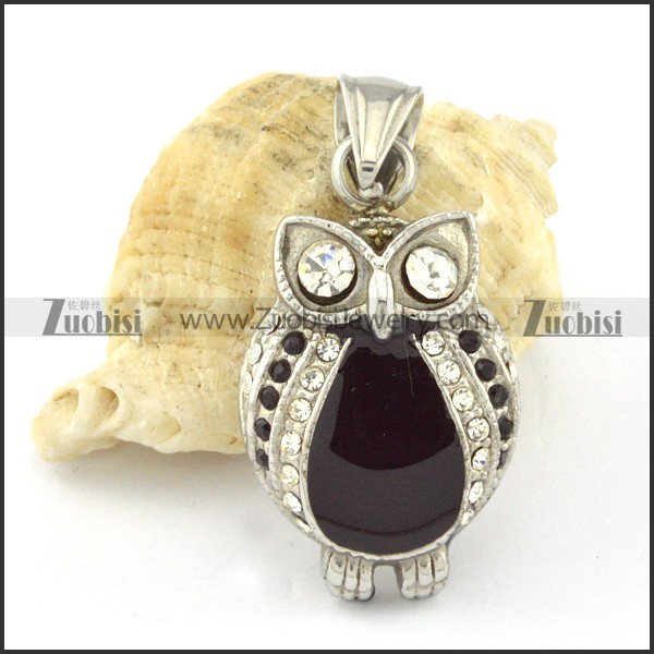 Stainless Steel Owl Pendant with Clear Rhinestone -p000652