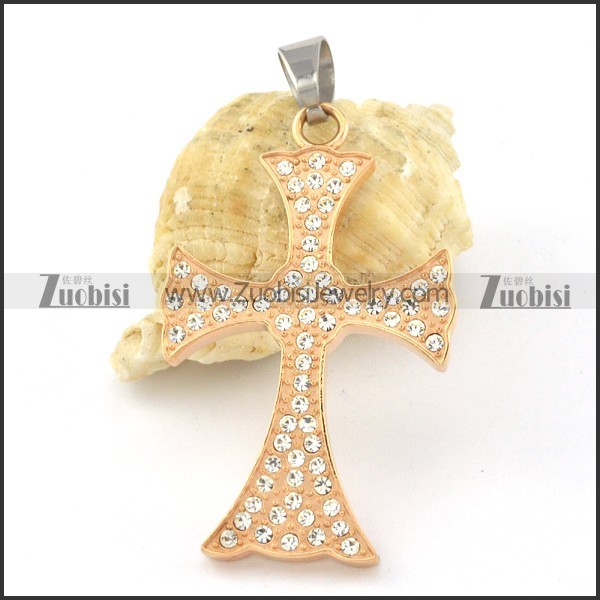attractive Rose Gold Stainless Steel Cross Pendants - p000508