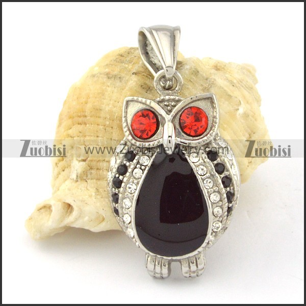 Stainless Steel Crystal Owl Pendant -p000654