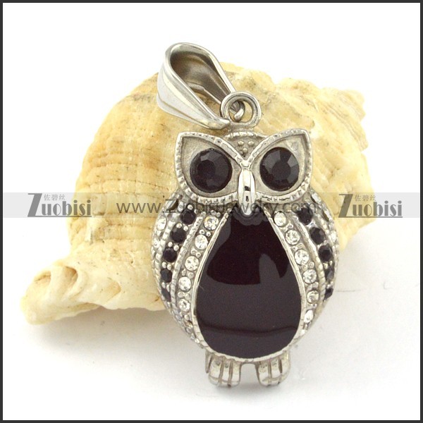 Stainless Steel Owl Pendant with Black Eyes -p000653