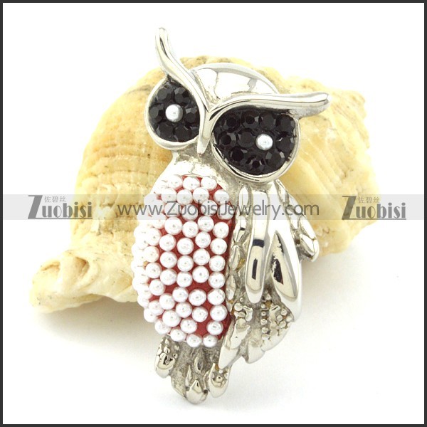 Black Rhinestones Eyes Owl Pendant with Beads -p001164