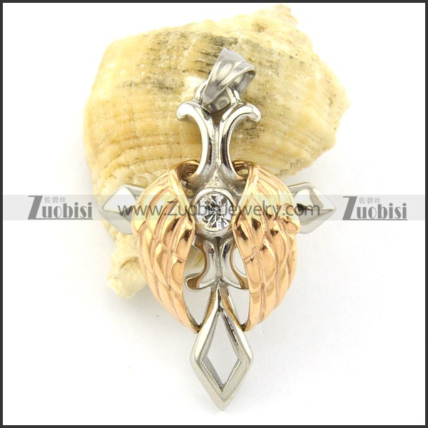 2 tones angel wing cross pendant p001369