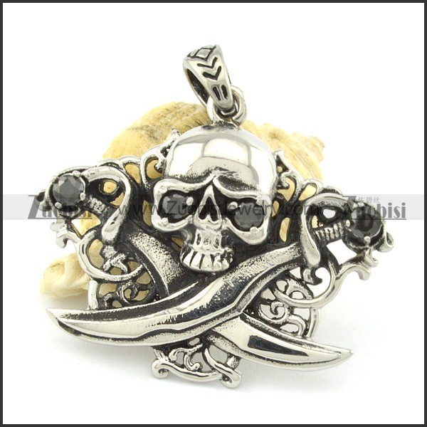 stainless steel skull pendant p001307