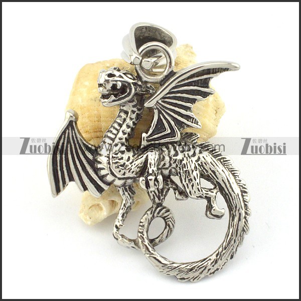 stainless steel fire-breathing dragon pendant p001573
