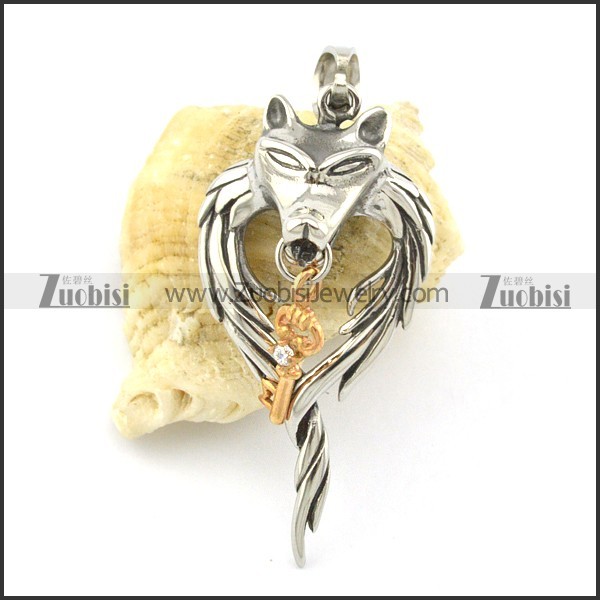 casting wolf pendant with a rose gold key p001356