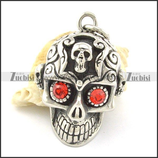 casting skull pendant with little skull on head & 2 red eyes p001363