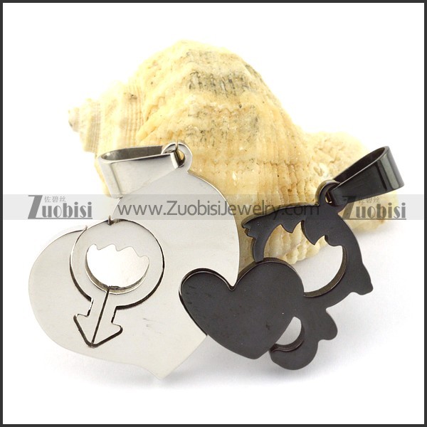 top quality 316L Steel Heart Couples Pendants -p000947