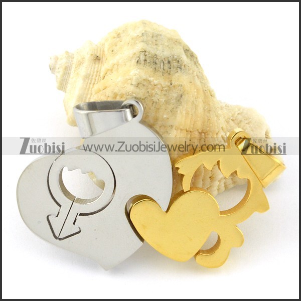 functional Steel Heart Couples Pendants -p000948