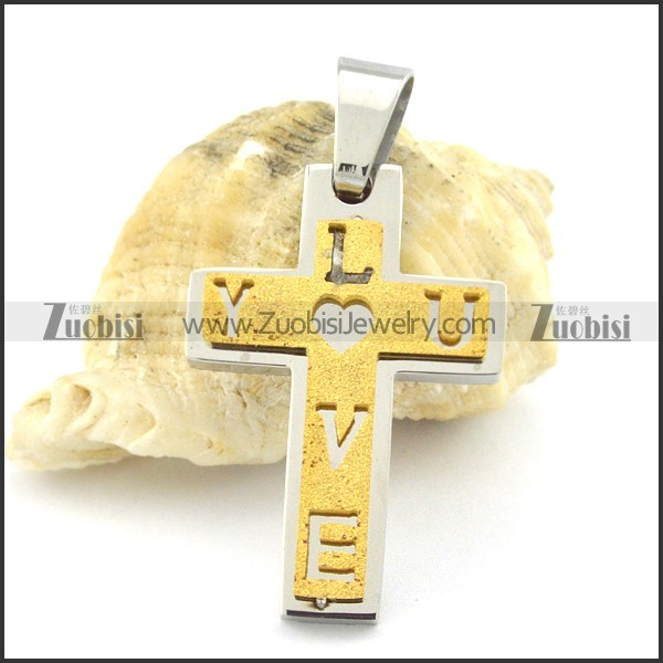 yellow gold plating LOVE cross pendant p001374