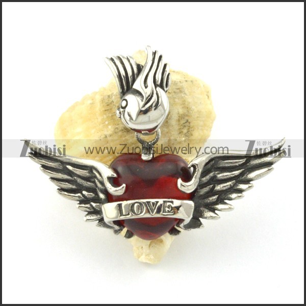 red heart stone wing pendant for love p001350