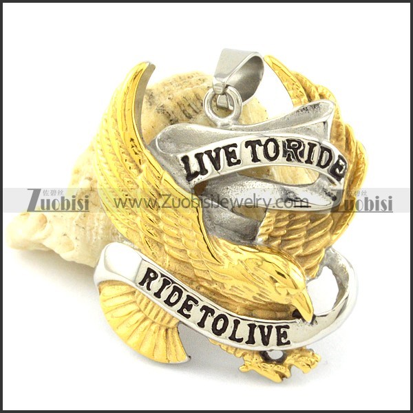 Silver and Gold LIVE TO RIDE Eagle Pendant -p001104